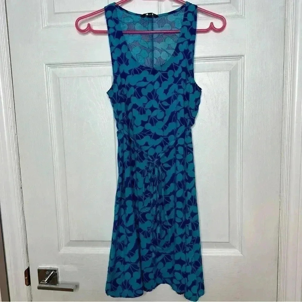 George Midi Dress Tie Waist Blue Floral Size Medium